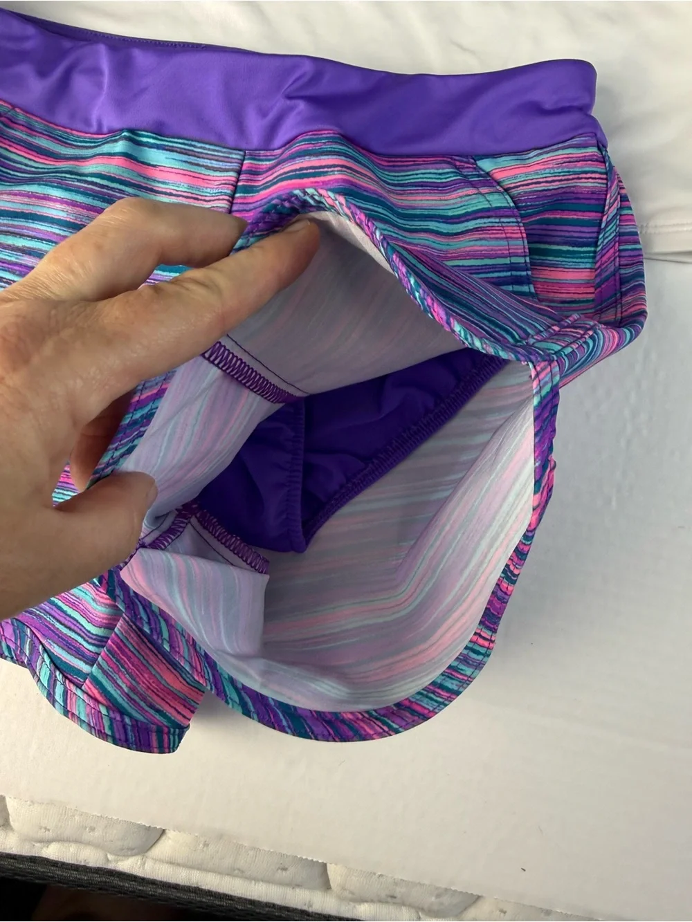 Lands' End White and Purple Girls' Rash Guard Swim Set